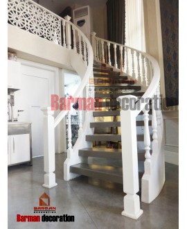 نرده چوب راش پله گرد و پله پیچ